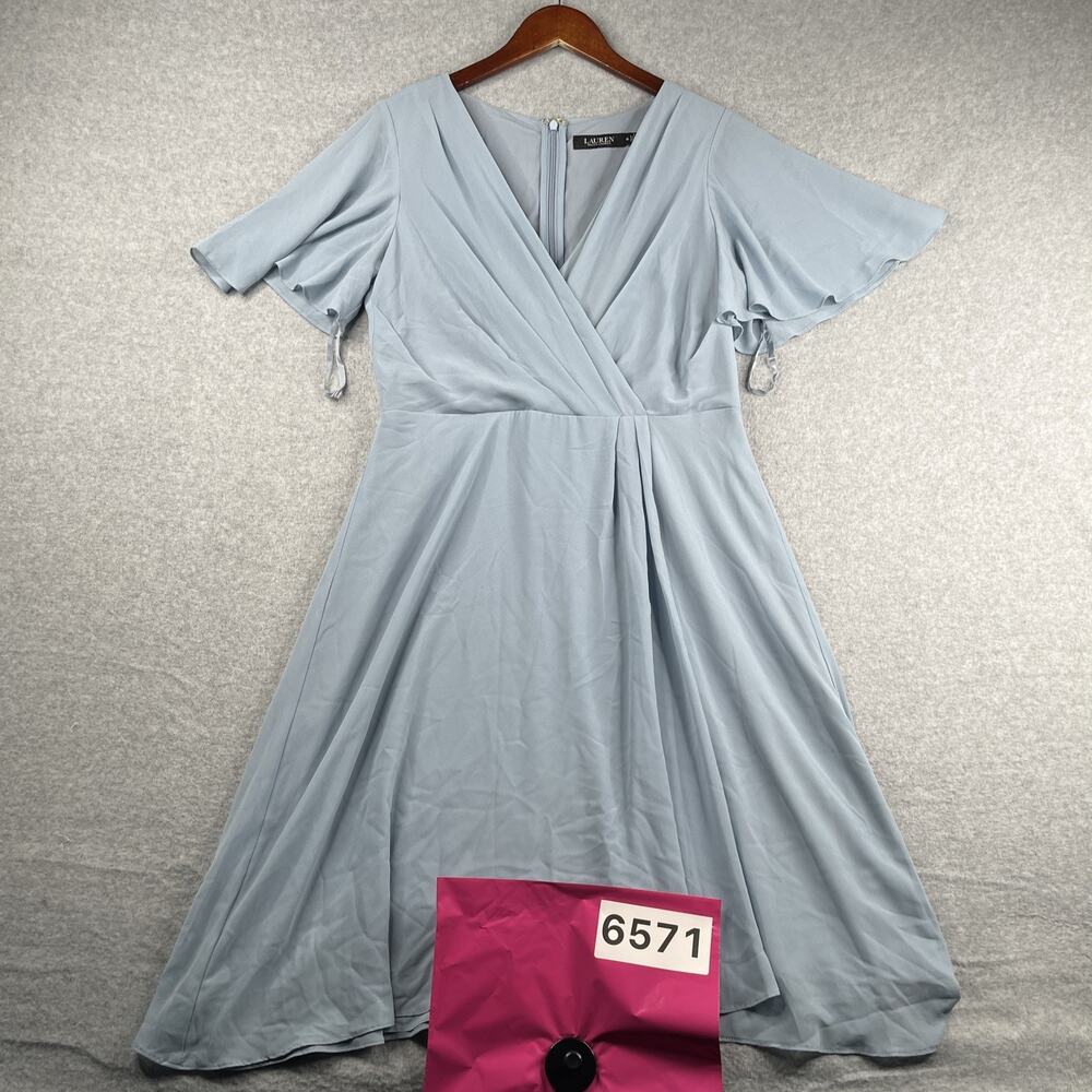 Lauren Ralph Lauren Blue Women's Georgette Flutter Sleeve Dress Size 10 *SEE
